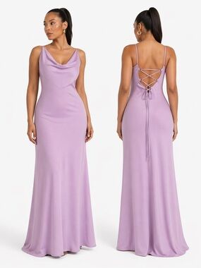 Rhea Costa Lavender Cowl Neck Lace-Up Back Maxi Dress
